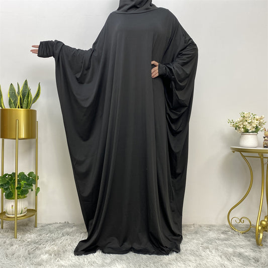 Solid Color Modest Bat Sleeve Abaya Dress