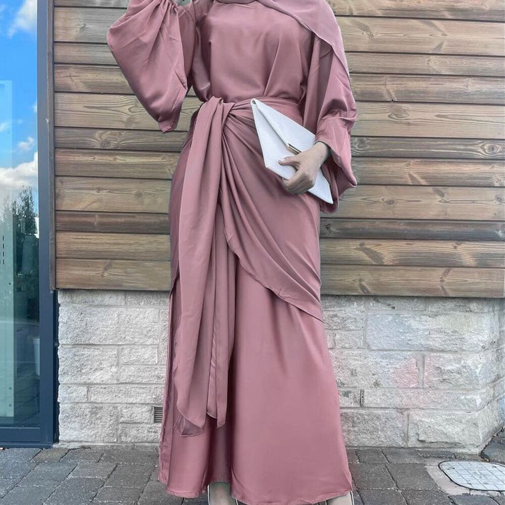 Modest Plain Robe Dress Two Piece Sets