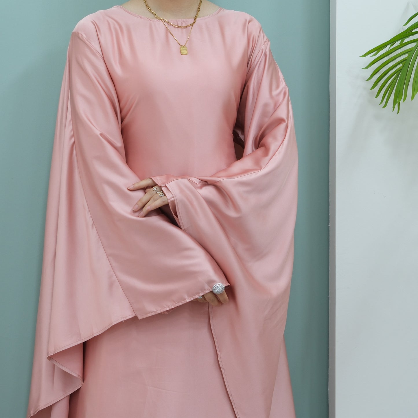 Women's Stretch Satin Modest Abaya Dress