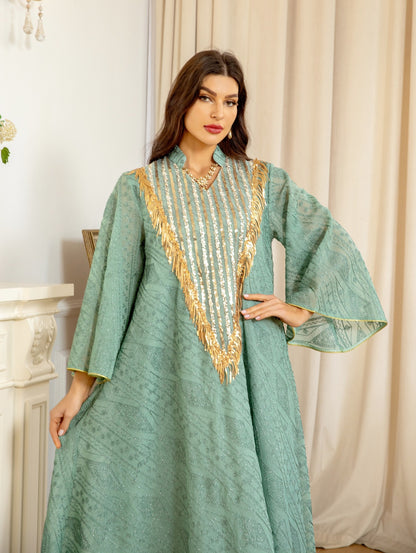 Holy Flared Sleeves Wide Dress - Green