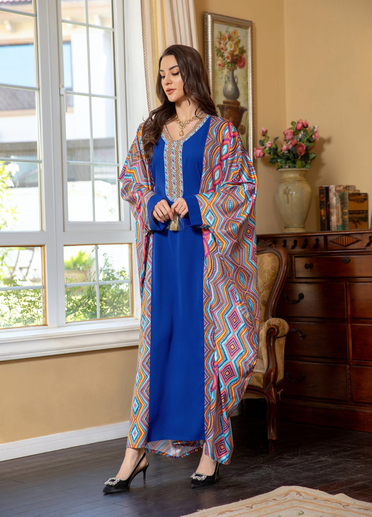 Elegant Long Sleeve Maxi Dress - Blue