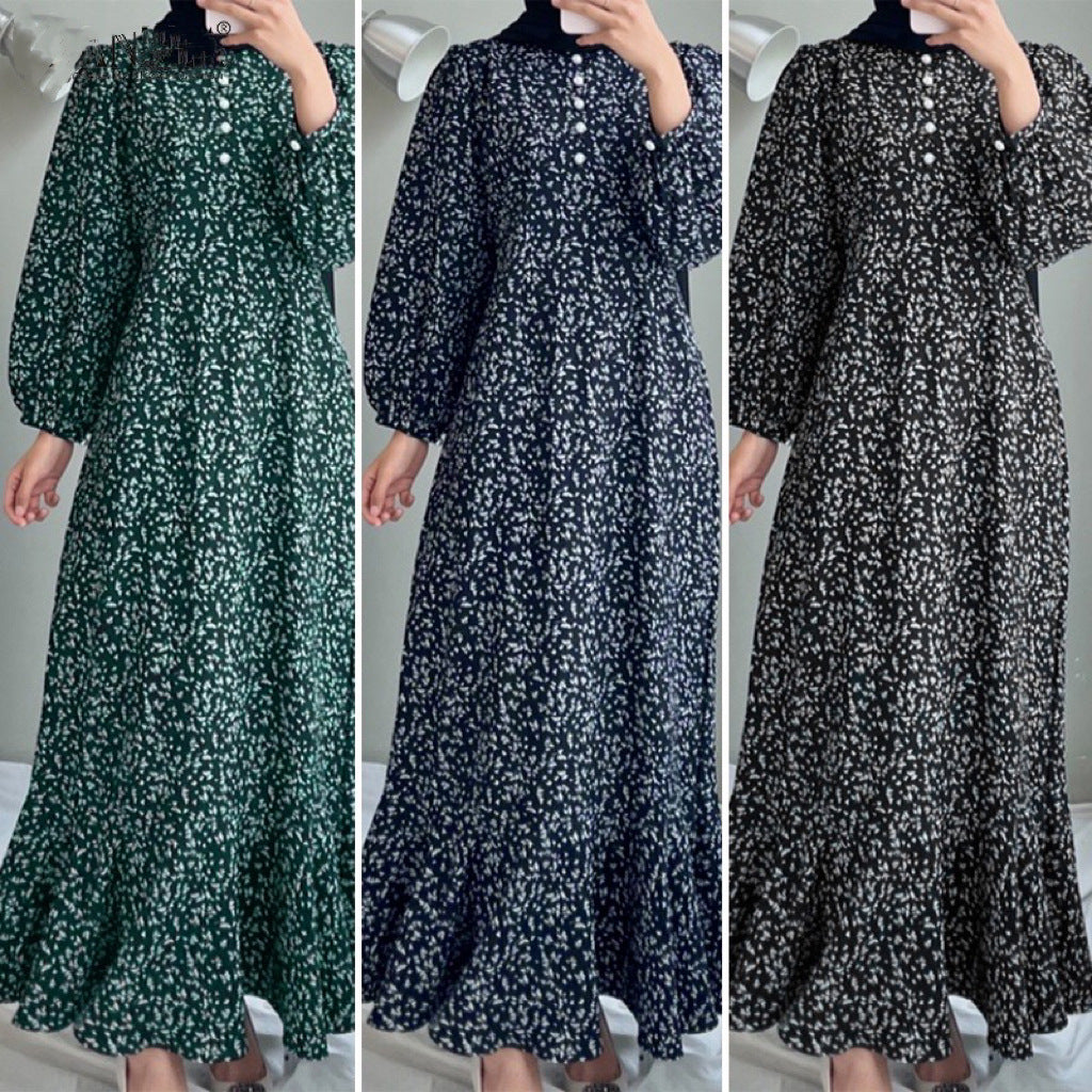 Exclusive Floral Printed Women's Casual Long-sleeved Dress