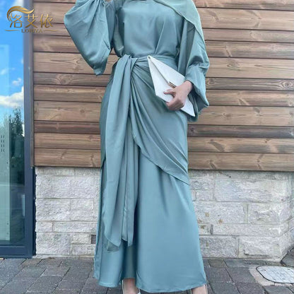 Modest Plain Robe Dress Two Piece Sets