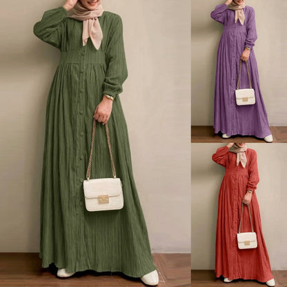 Women's Vintage Long-Sleeve Plain Modest Dress