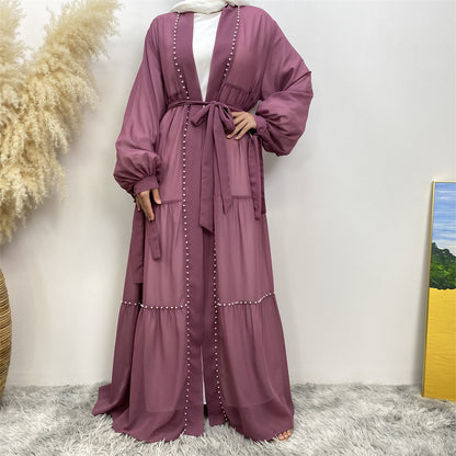 Plain Beaded Strappy Chiffon Robe Dress