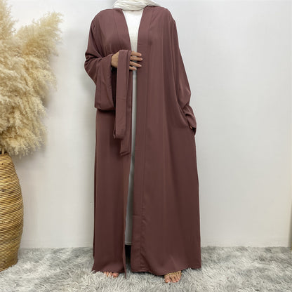 Solid Color Lace-up Modest Robe Dress