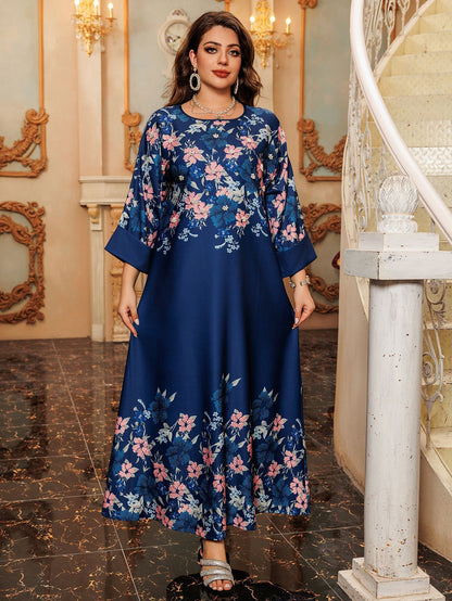 Luxury Floral Pearls Maxi Dress - Blue