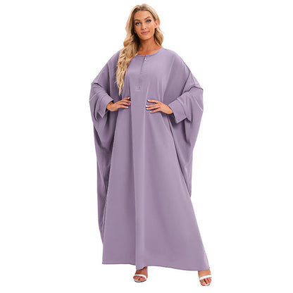 Plain Zipper Bat Sleeve Abaya Dress