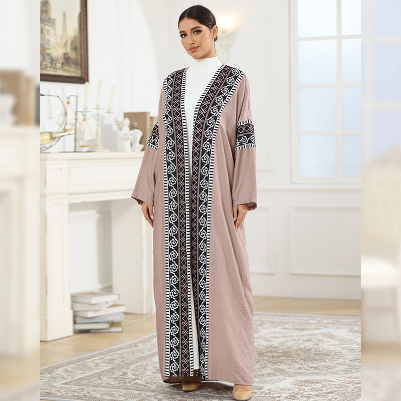 Elegant Muslim Print Patchwork Robe