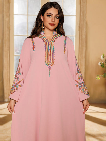 Women's Embroidered Rope Pullover Dress - Pink