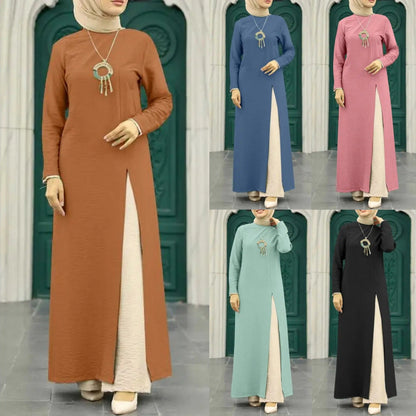 Elegant Solid Color Women's Modest Dress