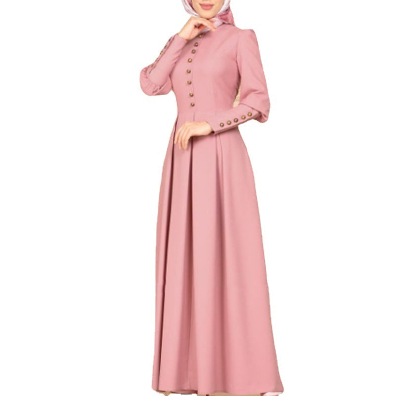 Women's Plain Button Vintage Abaya Dress