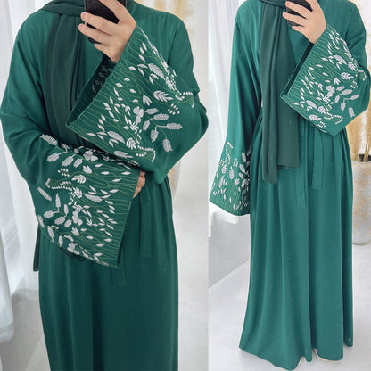 Modest Leaf Embroidery Elegant Dress