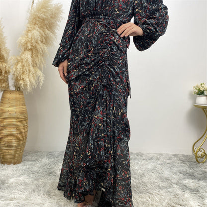 Modest Floral Round Neck Abaya Dress