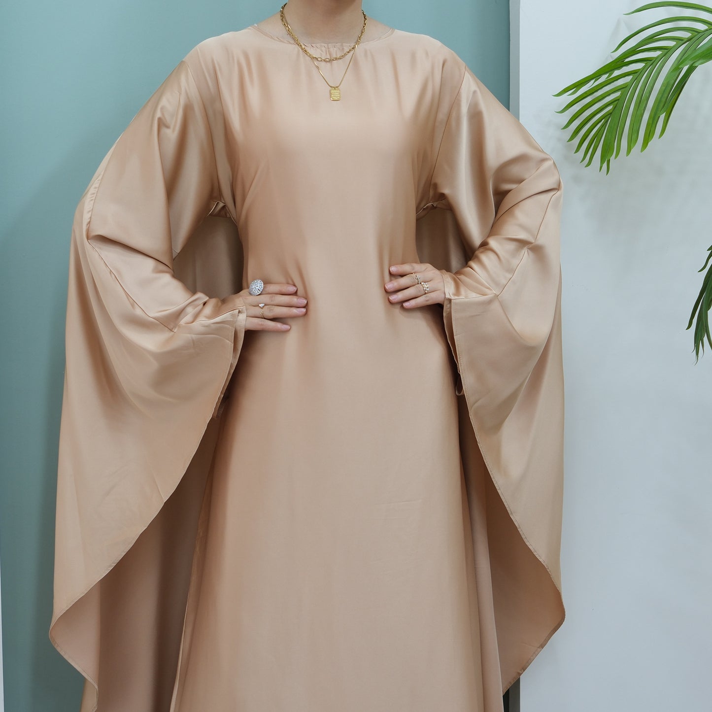 Women's Stretch Satin Modest Abaya Dress