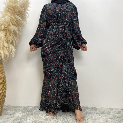 Modest Floral Round Neck Abaya Dress