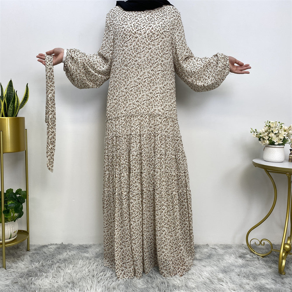 Floral Lace-up Abaya Dress