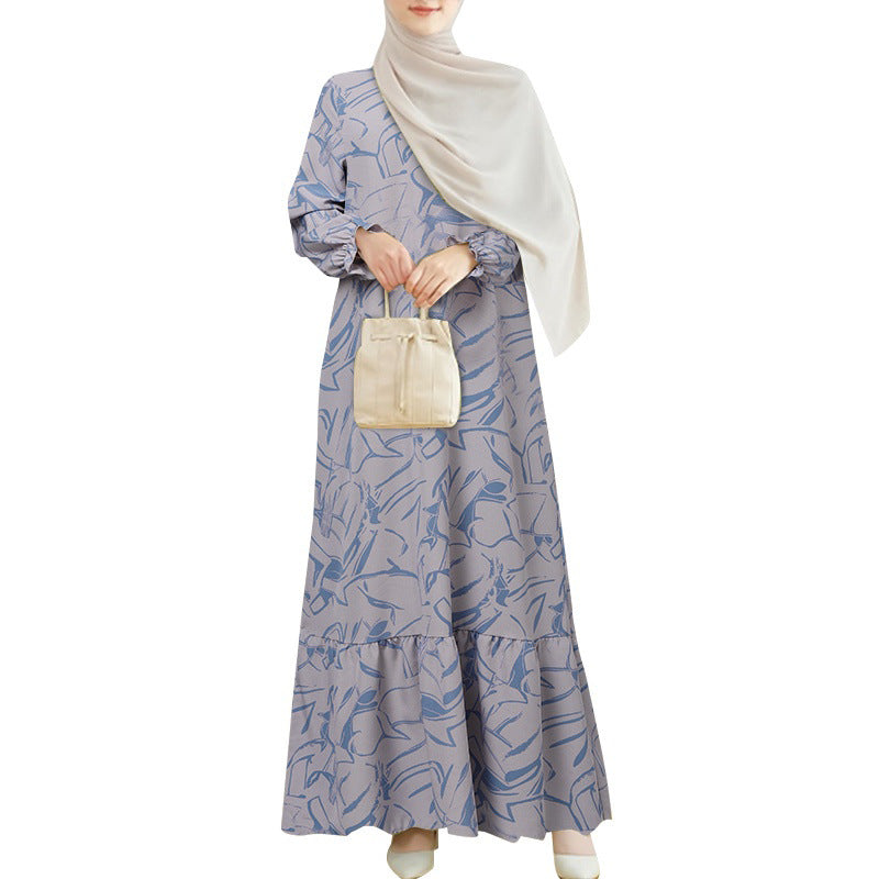 Women's Geometric Print Ruffle Abaya Dress