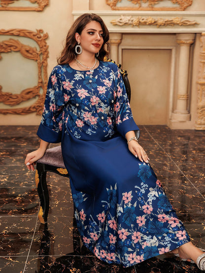 Luxury Floral Pearls Maxi Dress - Blue