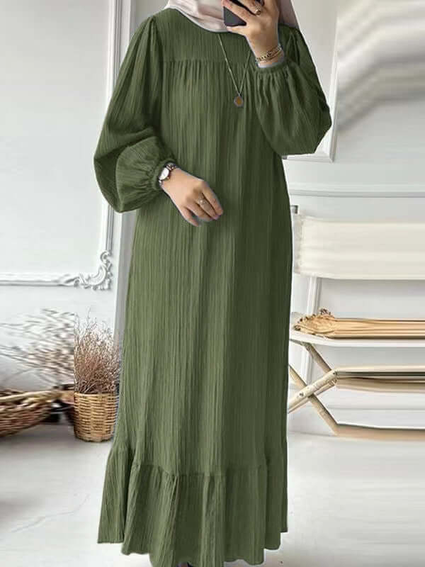 Women's Plain Ruffle Modest Dress