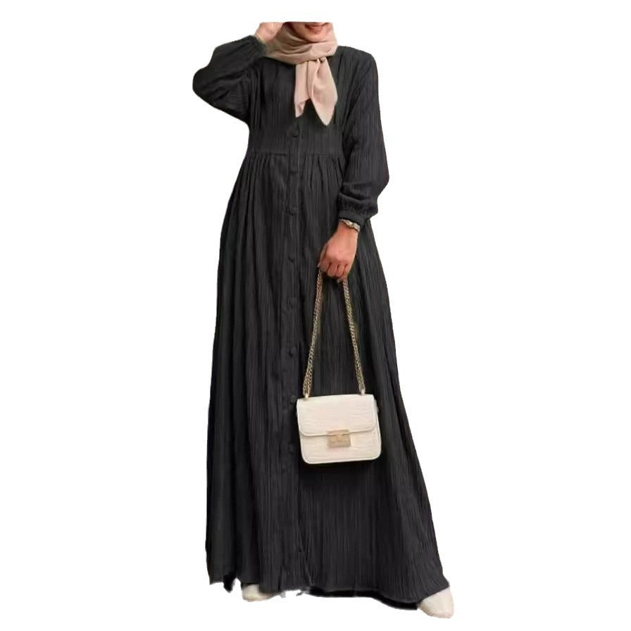 Women's Vintage Long-Sleeve Plain Modest Dress