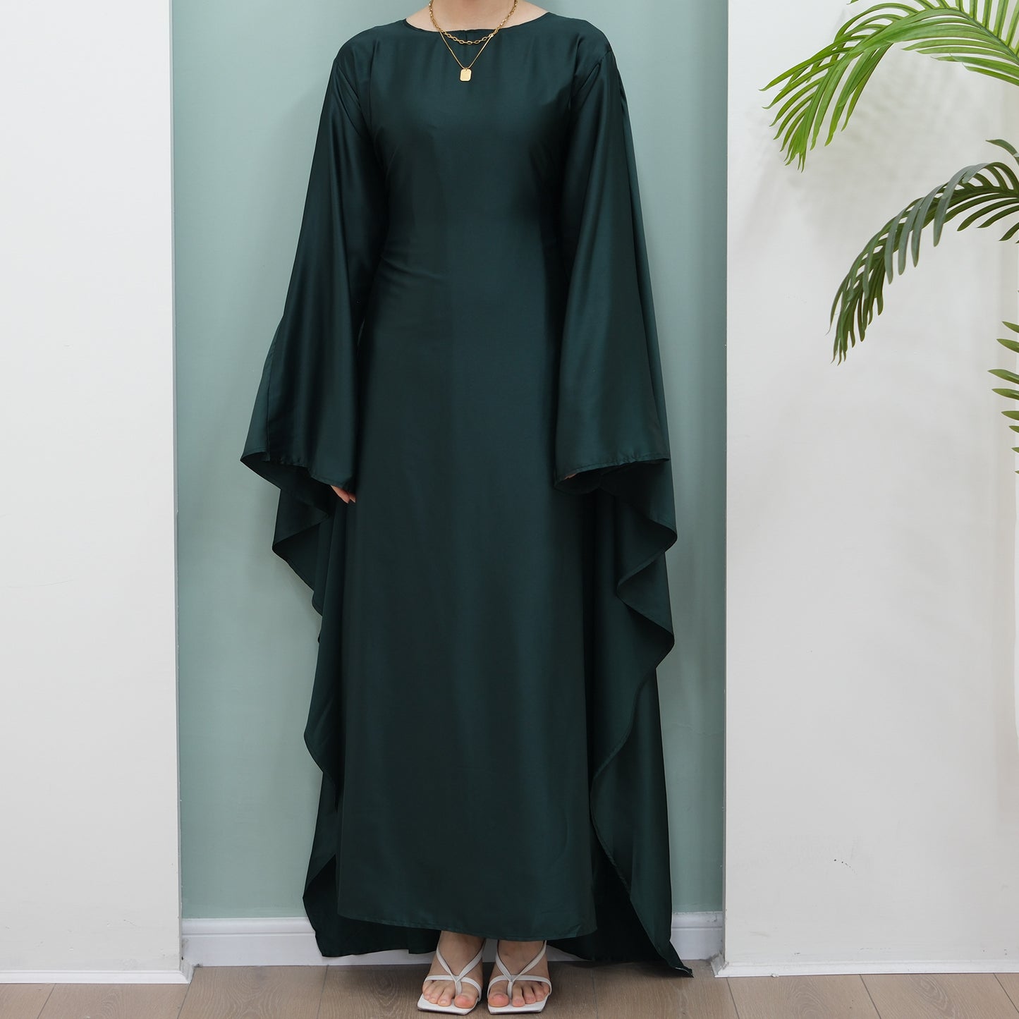 Women's Stretch Satin Modest Abaya Dress