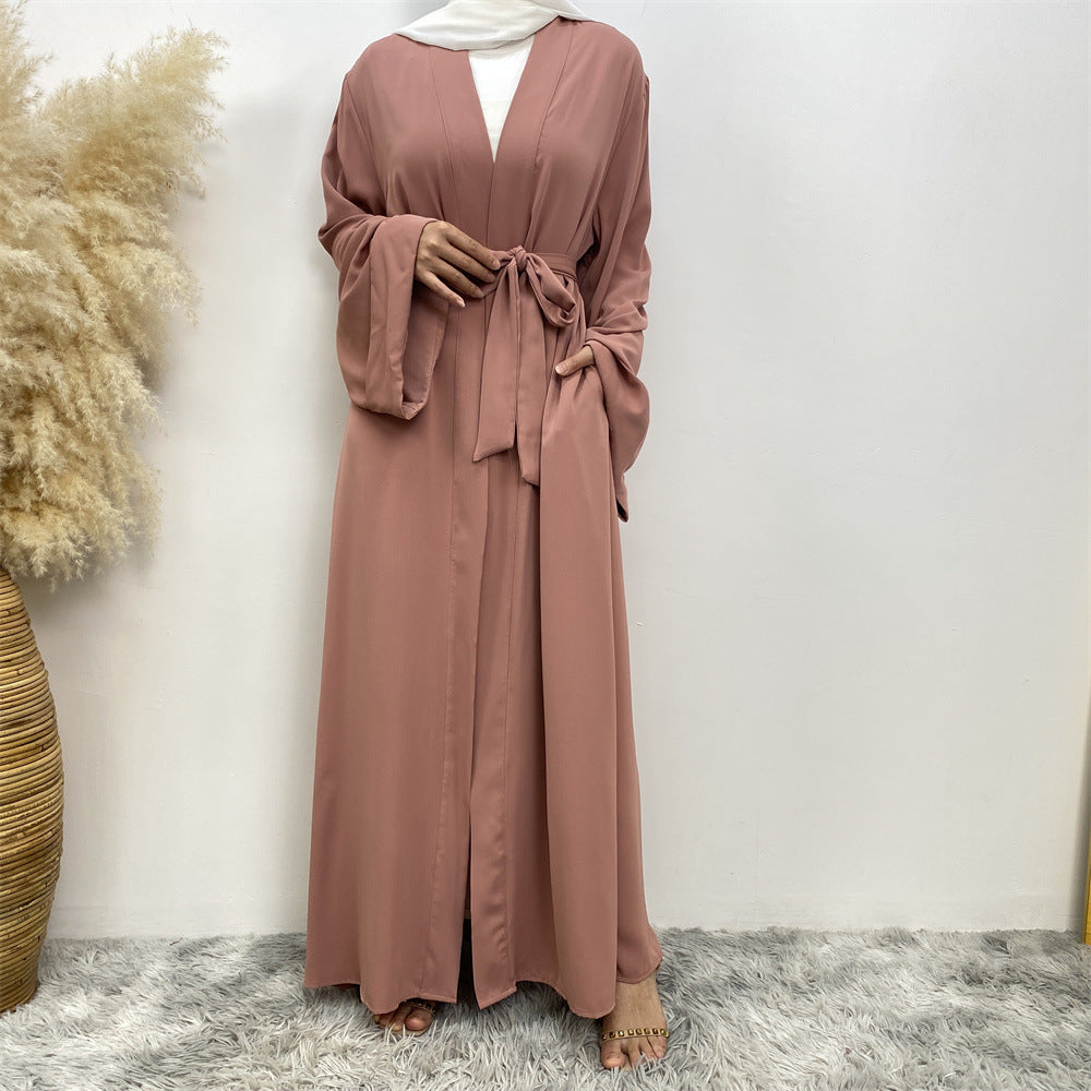 Solid Color Lace-up Modest Robe Dress