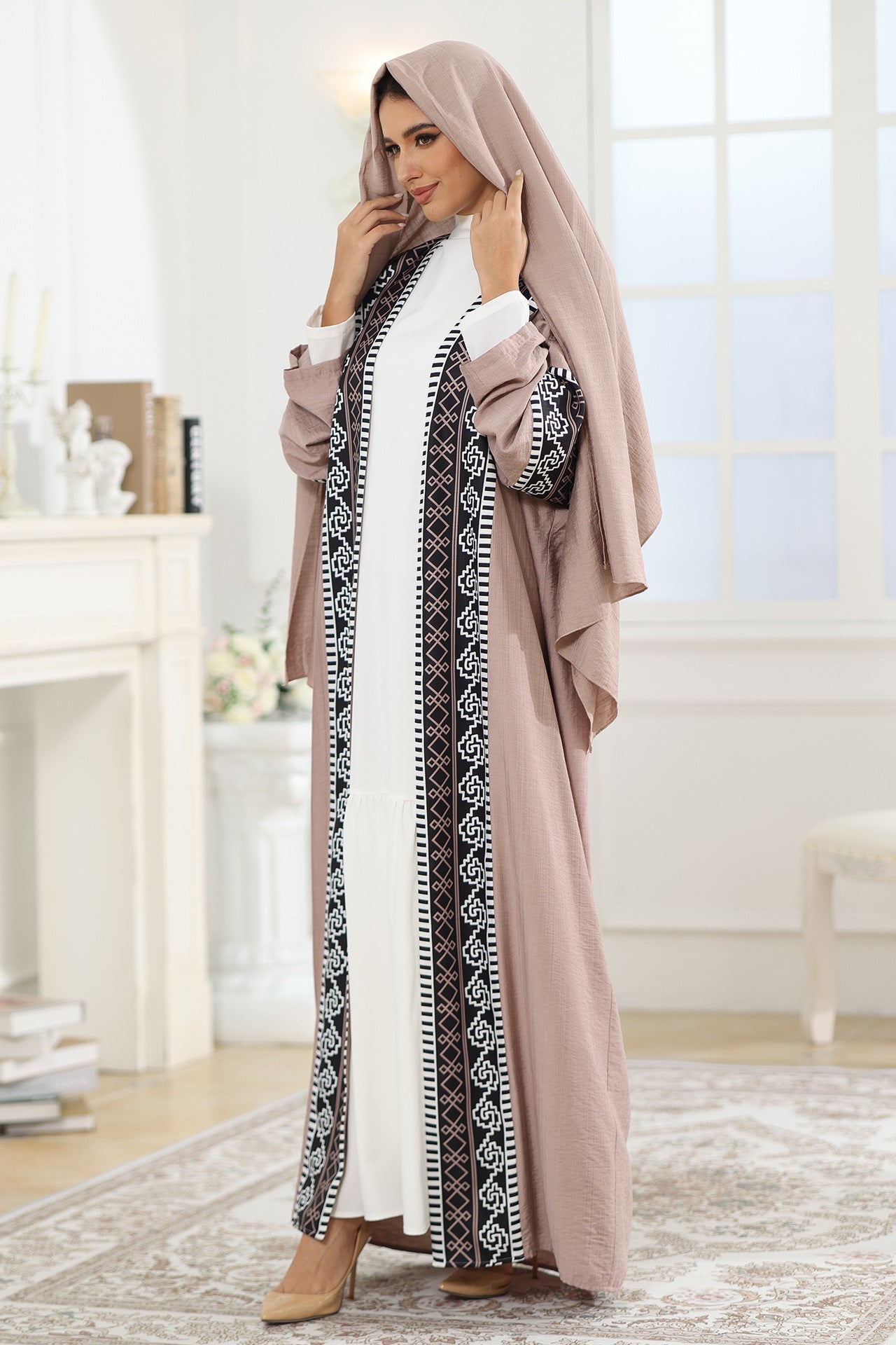 Elegant Muslim Print Patchwork Robe