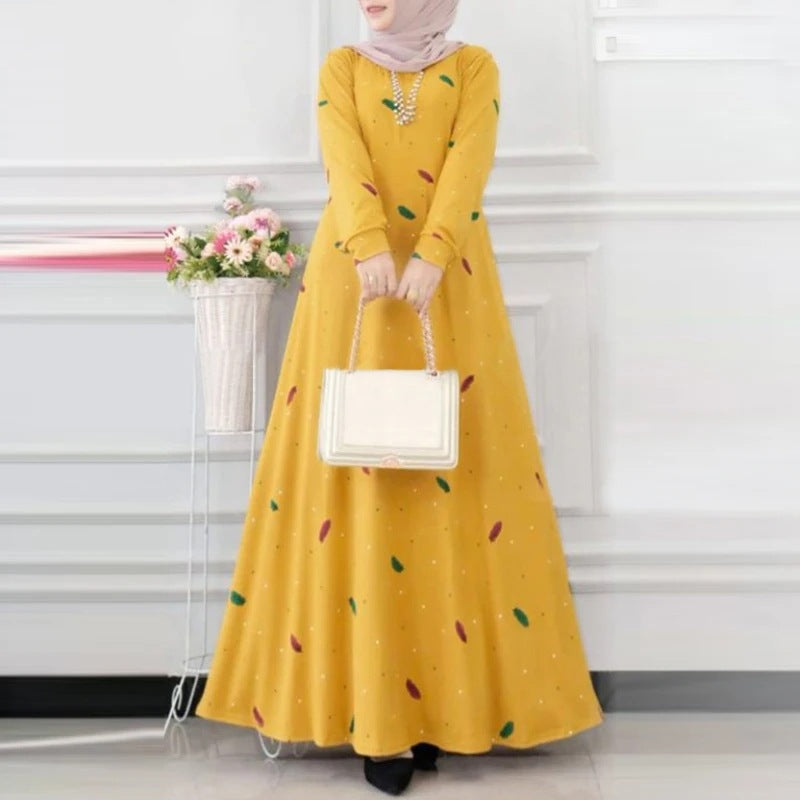 Women's Elegant Floral Polka Dot Modest Dress