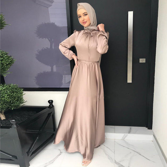 Modest Elegant Satin Plain Abaya Dress