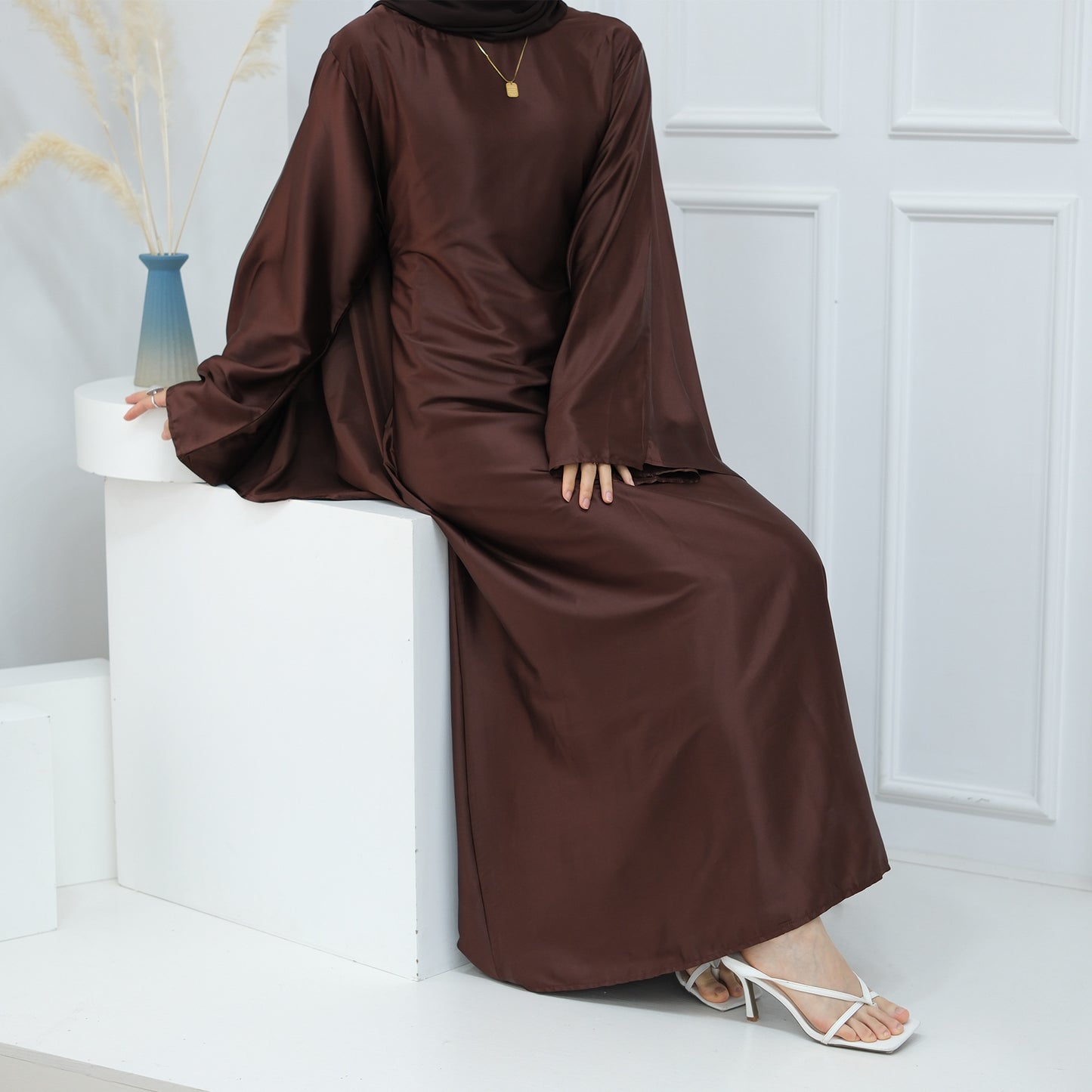 Women's Stretch Satin Modest Abaya Dress