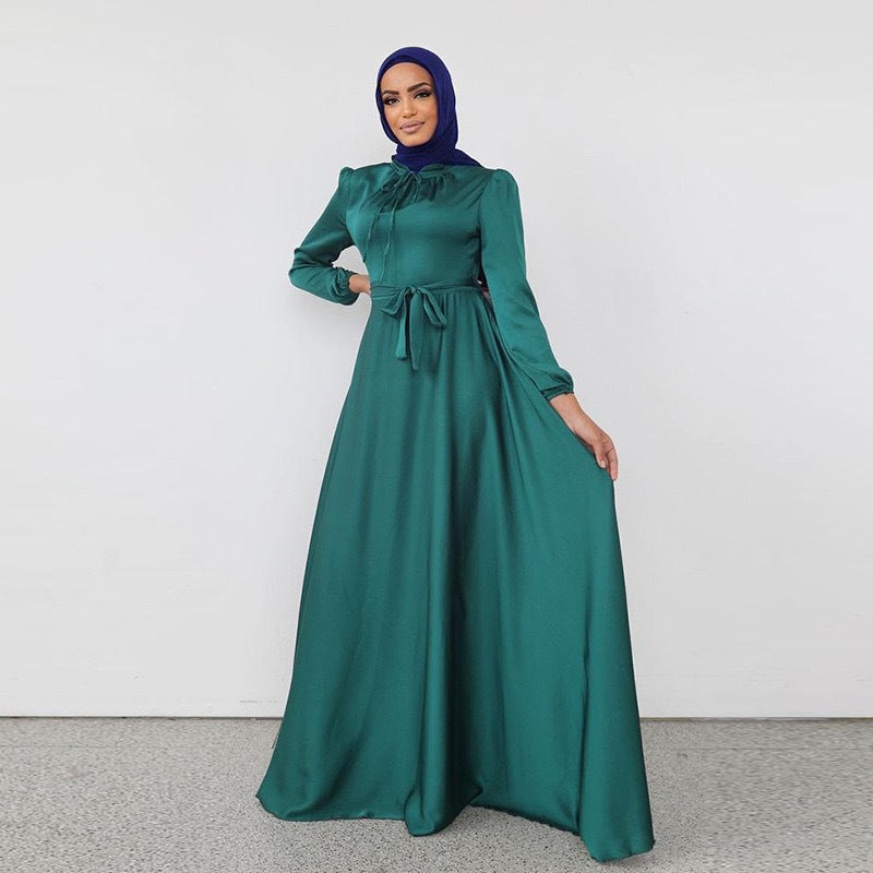 Modest Elegant Satin Plain Abaya Dress