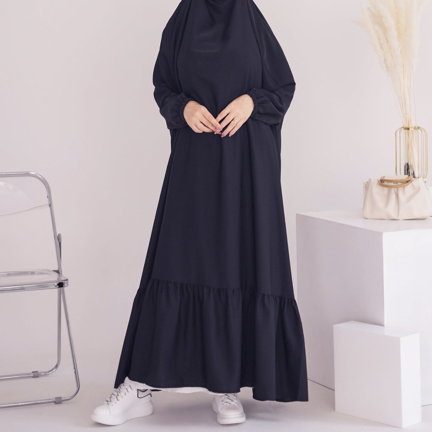 Women's Solid Color Modest Abaya Dress Jilbab