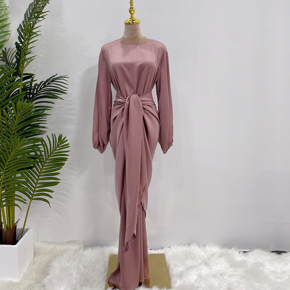 Modest Plain Robe Dress Two Piece Sets