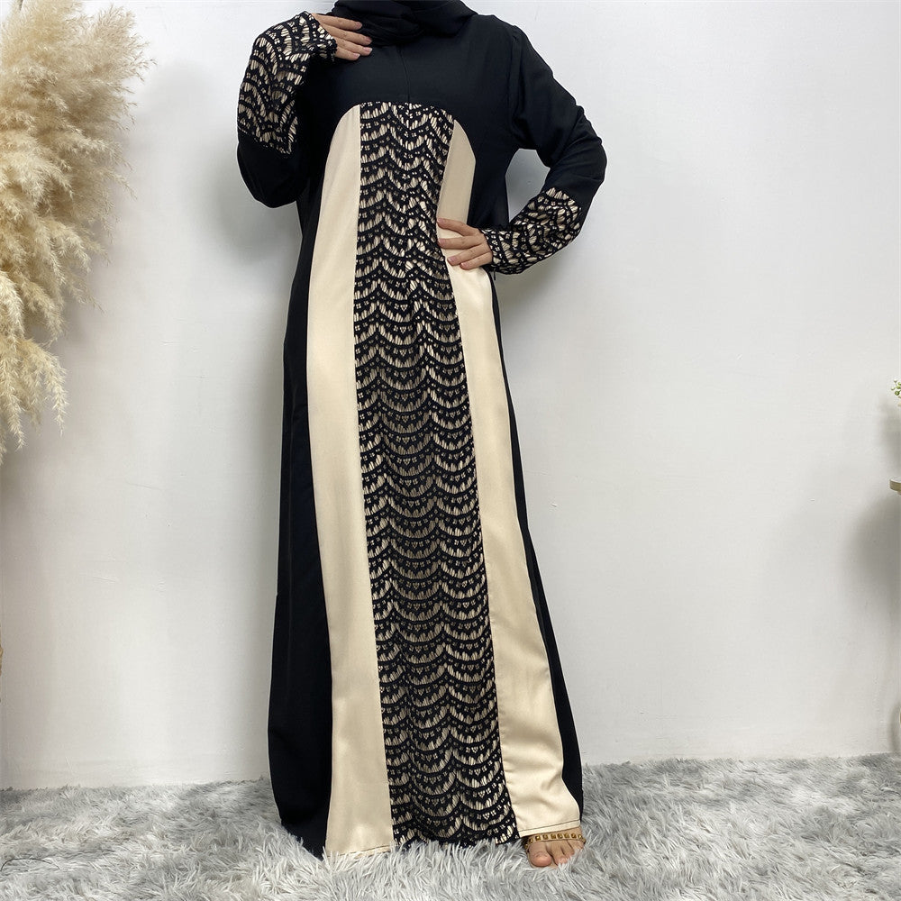 Modest Lace Patchwork Long Sleeve Dress