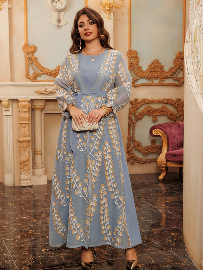 Elegant Long Sleeve Evening Dress - Blue