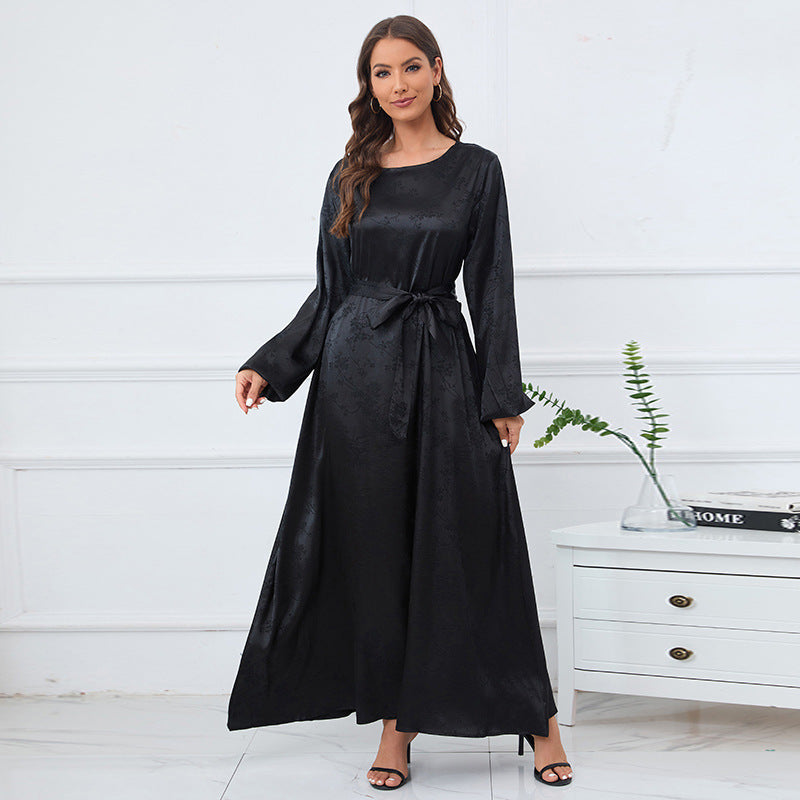 Plain Elegant Lantern Sleeve Abaya Dress