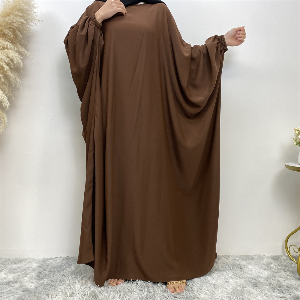 Solid Color Bat Sleeve Abaya Dress