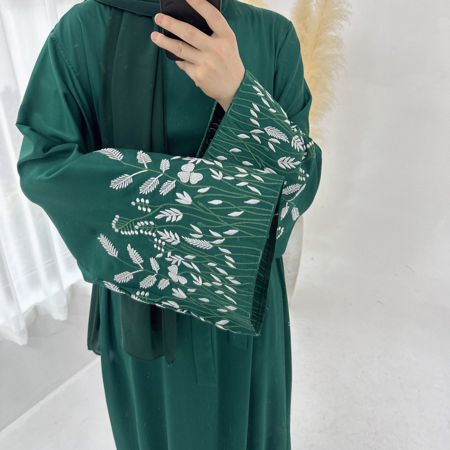 Modest Leaf Embroidery Elegant Dress