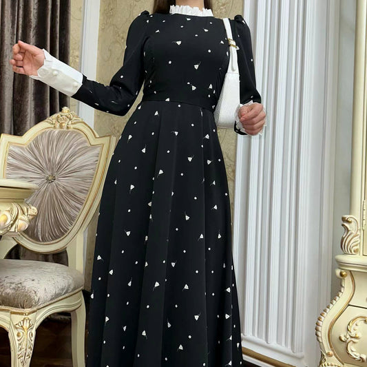 Women's Printed Black Abaya Evening Dress