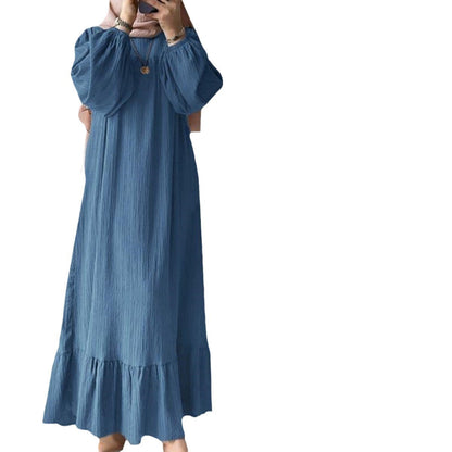 Women's Plain Ruffle Modest Dress