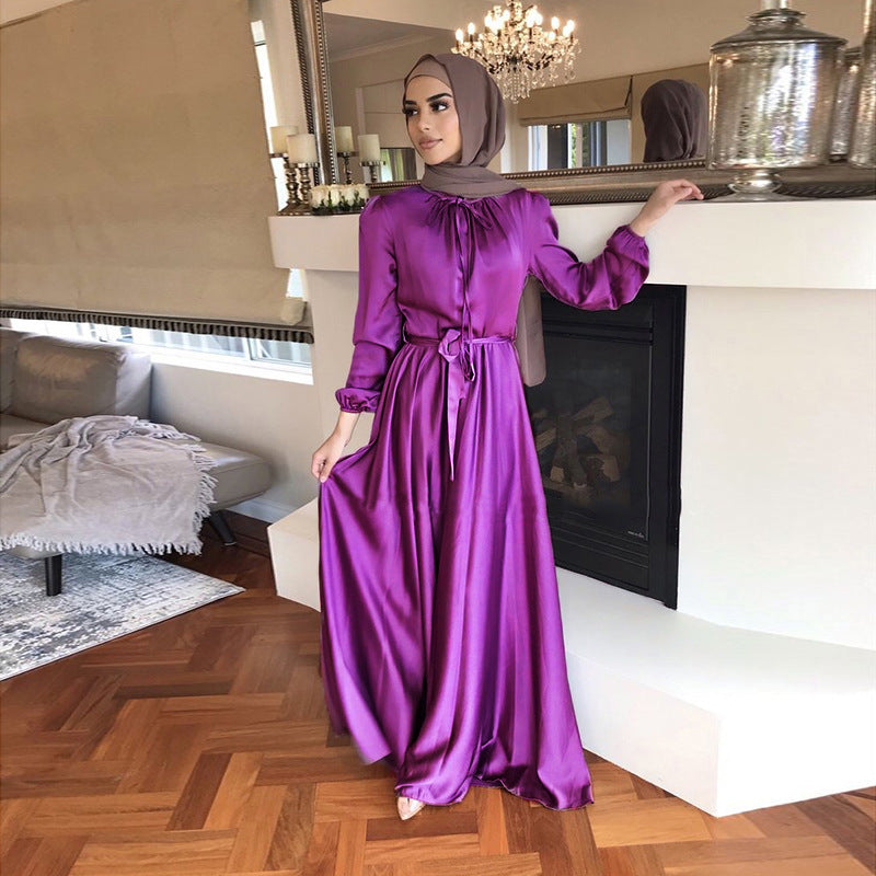 Modest Elegant Satin Plain Abaya Dress