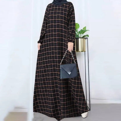 Women's Plaid Crewneck Modest Dress