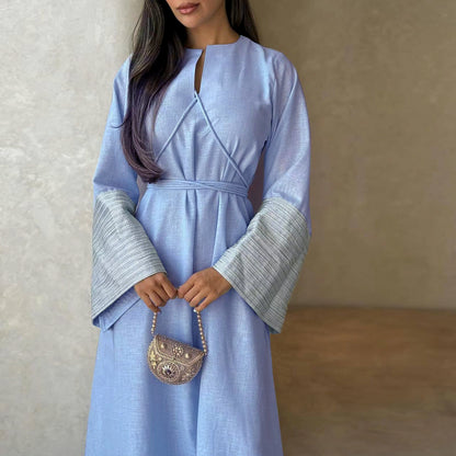 Modest Embroidery Elegant Abaya Dress - LightBlue