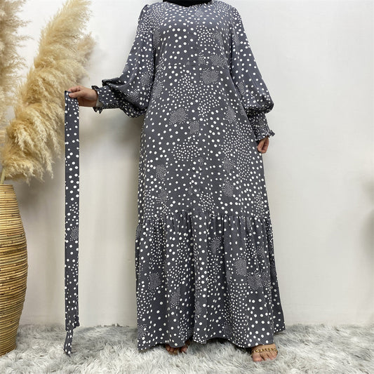 Women's Modest Polka Dot Flap Tie-up Dress