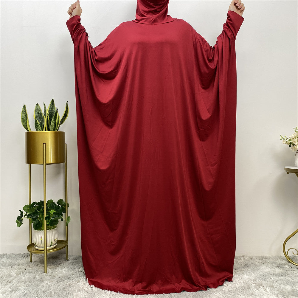 Solid Color Modest Bat Sleeve Abaya Dress