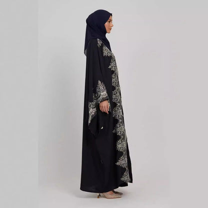 Lace Patchwork Batwing Sleeve Robe Open Abaya