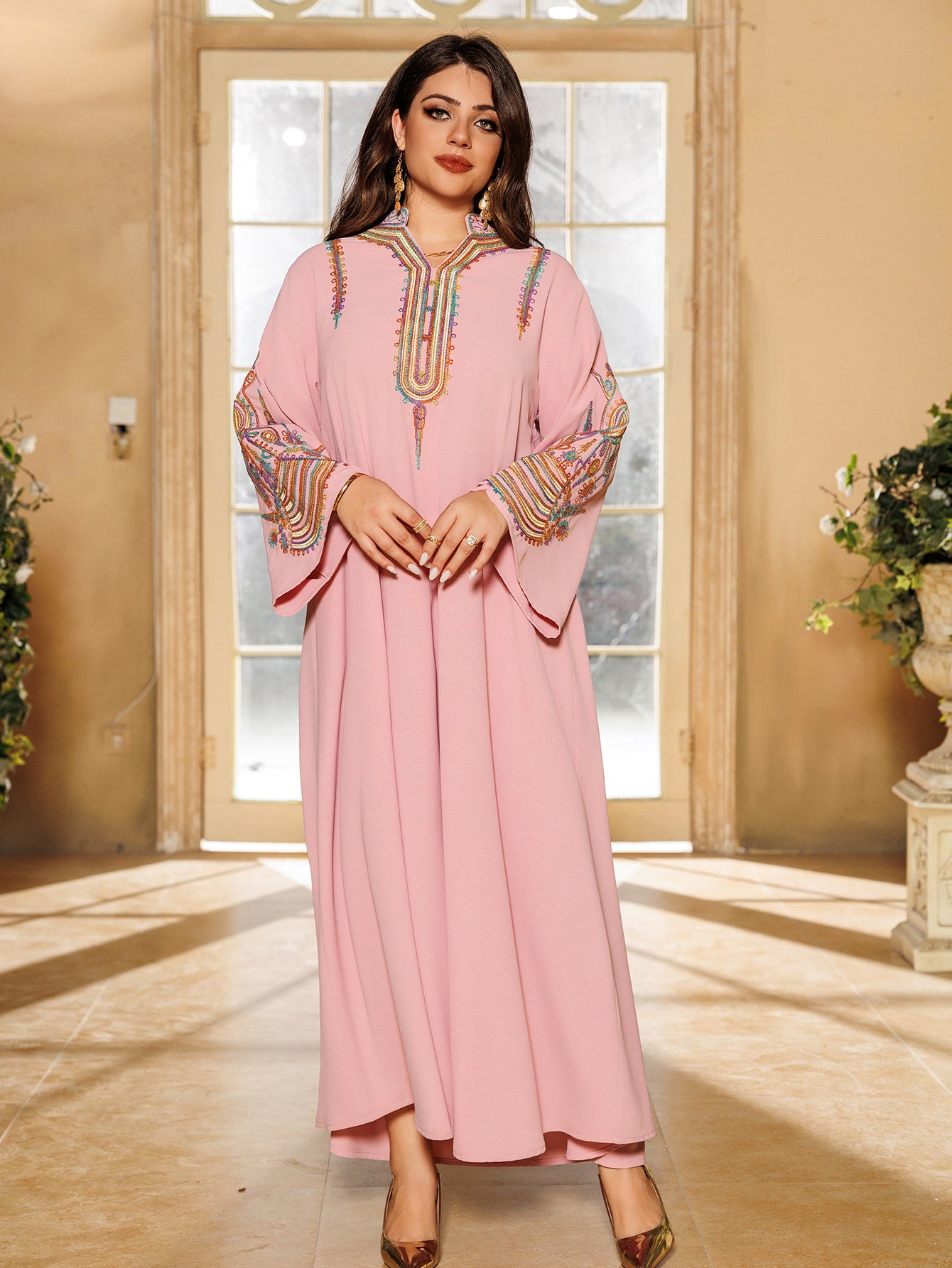 Women's Embroidered Rope Pullover Dress - Pink