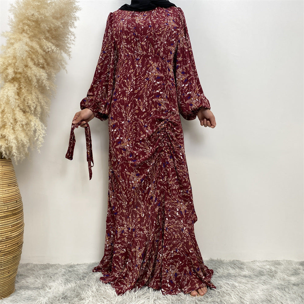 Modest Floral Round Neck Abaya Dress