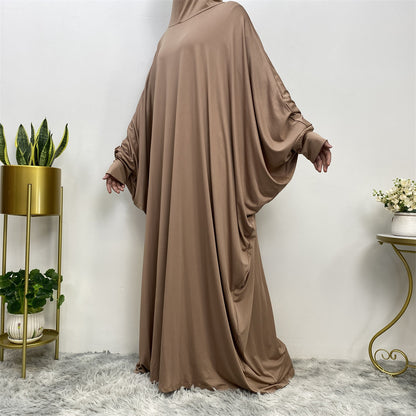 Solid Color Modest Bat Sleeve Abaya Dress